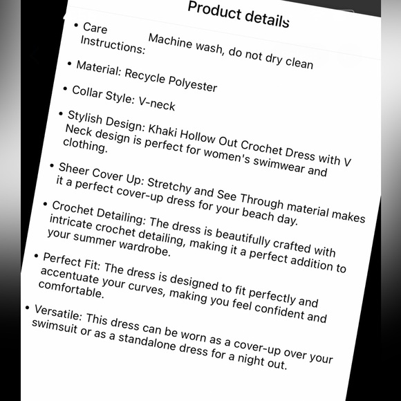 Women's V-Neck Sheer Cover Up Dress - Khaki Hollow Out Crochet Swimwear - Picture 5 of 5